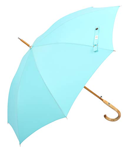 (Designed in Britain) BaliosÂ® Prestige Walking Stick Umbrellaâ€”Luxury Chestnut Wood Crook Handleâ€”Bamboo Shaftâ€”Windproof Fiberglass Frameâ€”Auto Open 300T Finest Fabric (Aqua Blue)