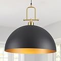 KLJCJF 19.7" Large Dome Pendant Light - Black and Gold Pendant Light for Kitchen Island, Modern Industrial Lighting Fixtures for Dining Room, Foyer, Entryway, Hallway
