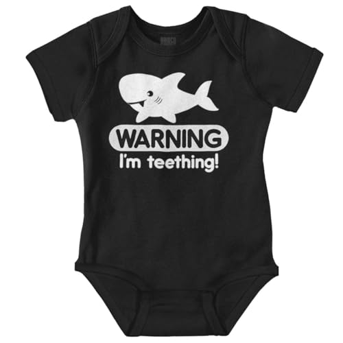 Brisco Brands Warning I'm Teething Funny Shark Baby Romper Boys or Girls