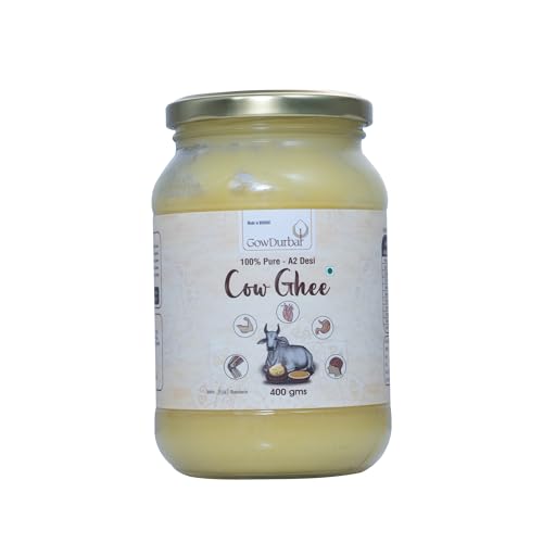 Image of GowDurBar Indian Kankrej Cow Ghee 400 ML | Pure A2 Desi Cow Ghee | Traditional Cultured Method | Golden & Aromatic | Lab-Certified for Purity | For Cooking, Sweets & Daily Use