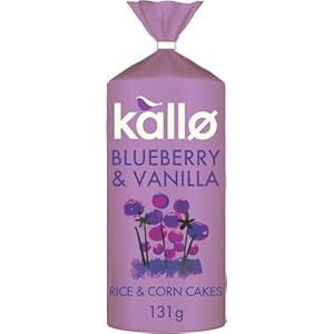 Kallo Blueberry & Vanilla Corn & Rice Cakes, Wholegrain Low Fat Healthy Snacks for Adults & Children, Vegan Friendly, Gluten Free, No Artificial Flavours or Preservatives, Single Pack – 1 x 131g