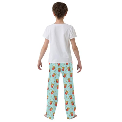 ZZXXB French Fries Print Boys Long Pants Soft Trousers Elastic Waist Kids Lounge Bottoms with Pockets S-XL3