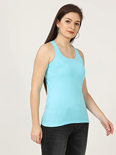Image of FLEXIMAA Women's Cotton Plain Round Neck Sleeveless T-Shirt