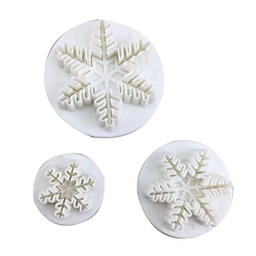 Lot de 3 emporte-pièces en forme de flocon de neige - Emporte-pièces pour biscuits de cuisine - Piston 3D - Outils de décoration de gâteaux