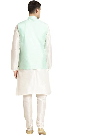 Image of SOJANYA (Since 1958, Men's Silk Blend Grey Kurta Pyjama & Silk Blend Jacket Combo