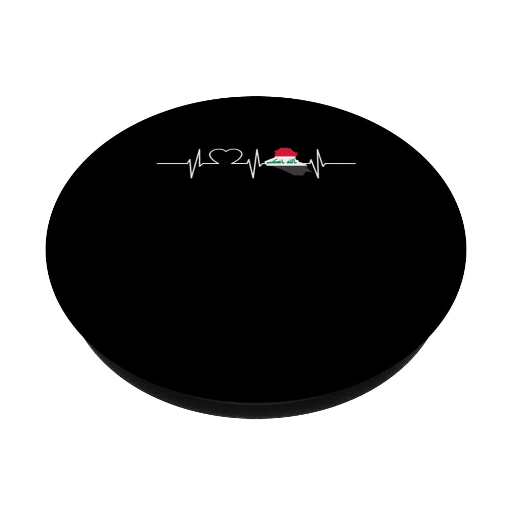 Iraq With Heartbeat Vintage Flag Of Iraq PopSockets Swappable PopGrip, Black - Image 2