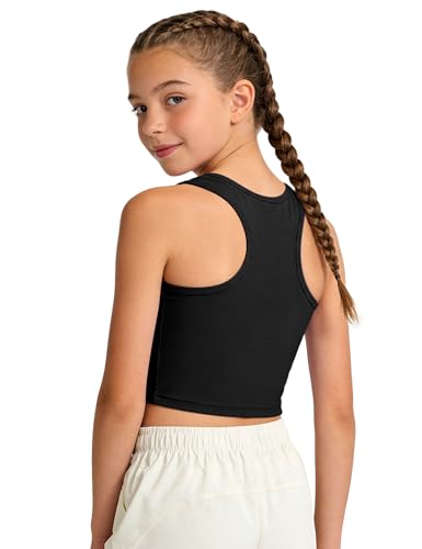Image of HASMES Girls Athletic Tank Tops Sleeveless Basic Dance Crop Tops for Kids