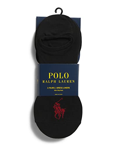 Polo Ralph Lauren Men's Socks Polyester/Spandex Blend 3 Pairs Dress Liners, Non-Slip Heel Black (6-12.5 M US)3