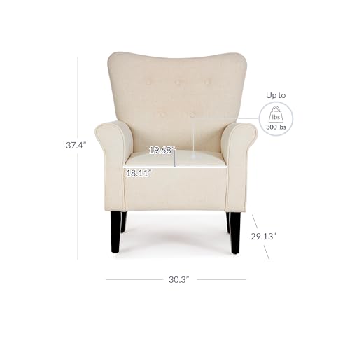 Image of BELLEZE Modern Accent Chair, High Back Armchair, Upholstered Wingback Side Chair, Padded Single Sofa with Wooden Legs for Living Room, Bedroom - Beige
