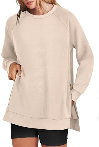 ANRABESS Women's Oversized Sweatshirts Crewneck Long Sleeve Tunic Pullover Shirts Side Zipper Hoodies 2026 Spring Clothes