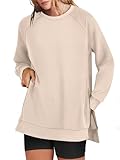 ANRABESS Women's Oversized Sweatshirts Crewneck Long Sleeve Tunic Pullover Shirts Side Zipper Hoodies 2025 Fall Clothes Light Almond Large