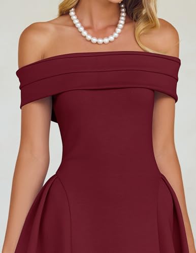 Image of ZESICA Summer 2026 Cocktail Dresses for Women's Off Shoulder Short Sleeve Swing A Line Wedding Evening Party Midi Dress