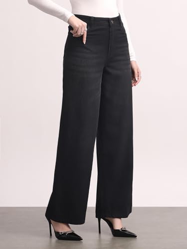 Image of Urbano Fashion Women's High Rise Loose Baggy Fit Washed Jeans Non-Stretchable