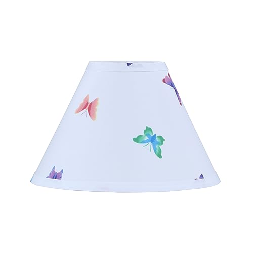 Image of Aspen Creative 56036, Hardback Empire Transitional UNO Lamp Shade, White with Butterfly and Floral Desing, 4 inch Top x 10 inch Bottom x 7 inch Slant, Slip UNO 33mm