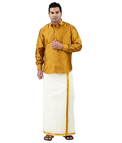 Image of PRAKASAM COTTON Mens White Premium Flexi Size Welcro pocket Dhoti (SS JARI-WHITE)