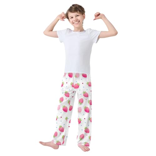 Strawberry Fruit Long Pajama Pants Elastic Waist PJ Bottoms with Pockets S A1103523