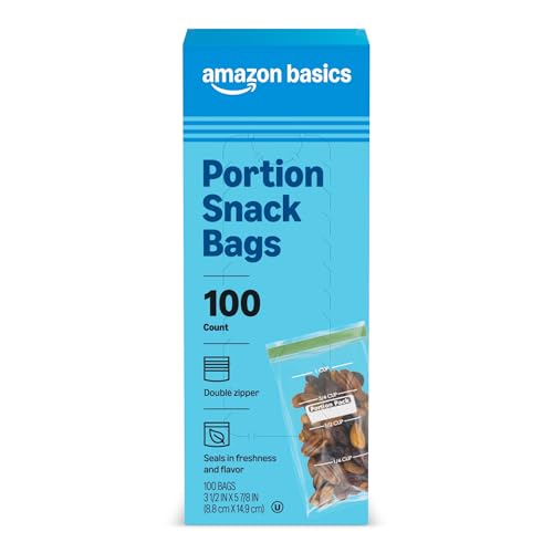 Amazon Basics Portion Snack Bags Double Zipper Seals in Freshness 3.5 x 5.9 100 Count