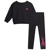 Reebok Girls' Leggings Set of 2 Performance Fleece Hoodie Sweatshirt and Leggings Active Set for Toddlers Girls 2T-6X, black, 5
