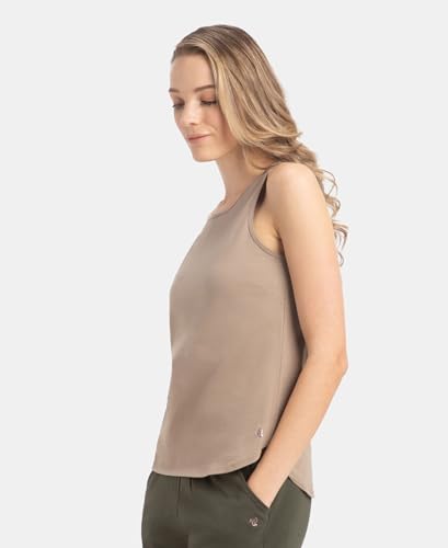 Image of Jockey AW77 Women's Super Combed Cotton Rich Solid Curved Hem Styled Tank Top Desert Taupe S