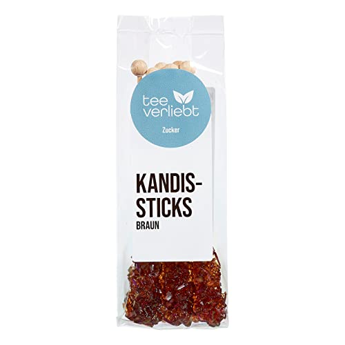 teeverliebt - Kandiszucker-Sticks braun I 5 Kandis-Stäbchen im Folien-Beutel I leckerer Tee-Zucker am Stiel