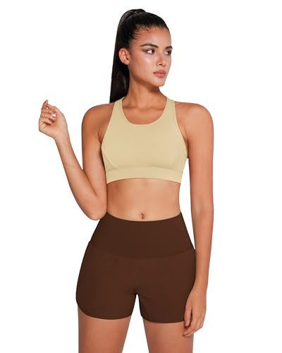 Image of QUEENIEKE BareFlow Women's Sports Bras with Phone Pocket Medium Impact Padded Racerback Workout Gym Crop Top Running Yoga Bra