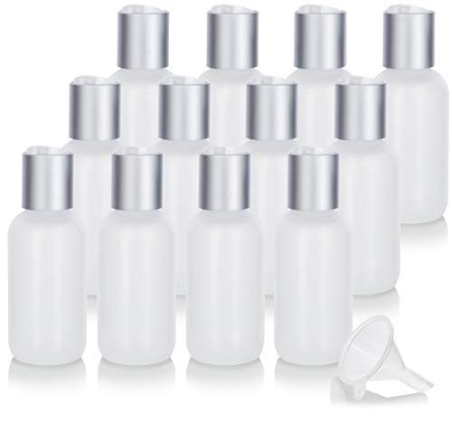 JUVITUS 2 oz/ 60 ml Clear Natural Squeeze LDPE Plastic Bottle with Silver and White Disc Cap (12 pack) + Funnel