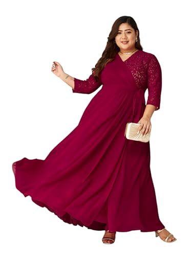 Image of Miss Chase A+ Women's Floral Printed Relaxed Fit V -Neck 3 /4Th Sleeve Georgette Maxi Dress