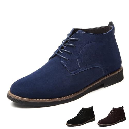 Men's Suede Lace Up Low Heel Chukka Ankle Boots Classic Fashion Comfortable Non-Slip Business Oxford Leather Dress Booties for Work Driving