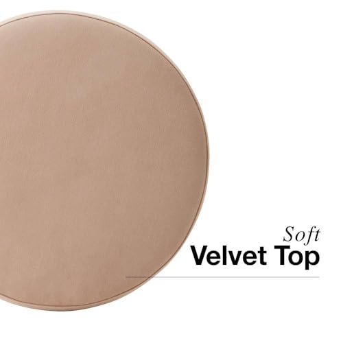 Image of Round Velvet Ottoman Seatting Stool Foot Rest Vanity Dressing Stool with Gold Metal Legs Modern Upholstered Footstool for Living Room Bedroom Home and Office Pink