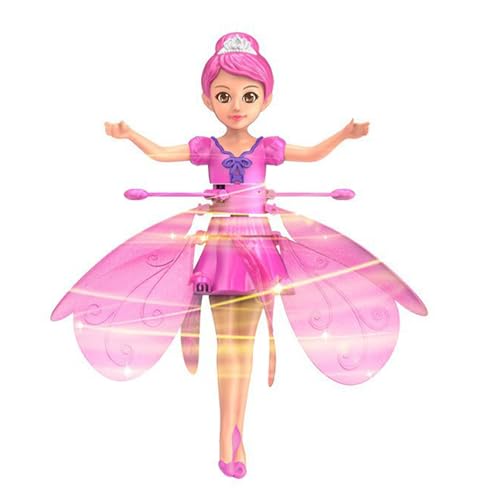 HENRYZH Remote Control Flying Doll Hand Gesture Sensing Flying Device Dancing Robot Princess with Crystal Wings 360 Free Rotating Robot Toy (Pink)