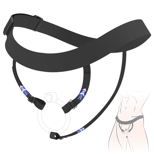 Adjustable Three-Way Anti-Slip Male Chastity Cage Belt - High Elasticity Chastity Device Accessory Elastic Band Chastity Strap with Heart-Shaped Buckle for Sissy Cock Cage BDSM Sex Toy for Men - Black