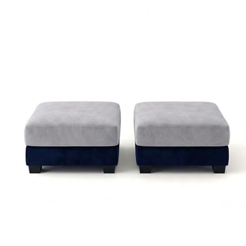 Image of Revo 5 Seater L Shape Sofa Set with 2 Movable Ottomans | Flexible Layout | Luxury Velvet Suede Fabric | Modern Living Room Sofa | Dark Blue-Light Grey