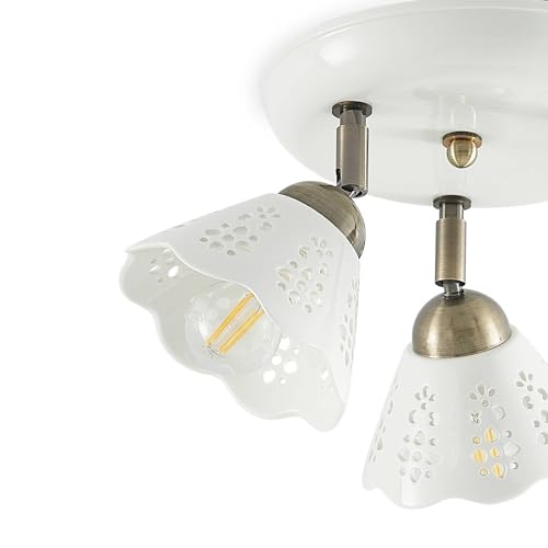 Lindby Strahler Efgenia (Landhaus, Vintage Rustikal) in Weiß aus Keramik (3 flammig E14) - Deckenlampe Deckenleuchte Lampe Spot Wohnzimmerleuchte