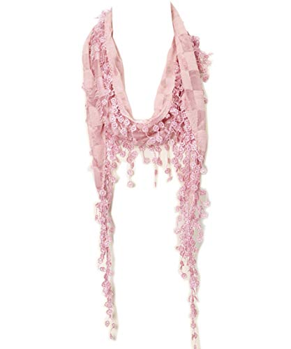 Women's Skinny Lace Cotton Vintage Scarf (Pink 34)