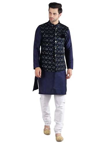 Image of Uri and MacKenzie Men's Silk Blend Kurta Pajama with Designer Ethnic Nehru Jacket /Modi Jacket