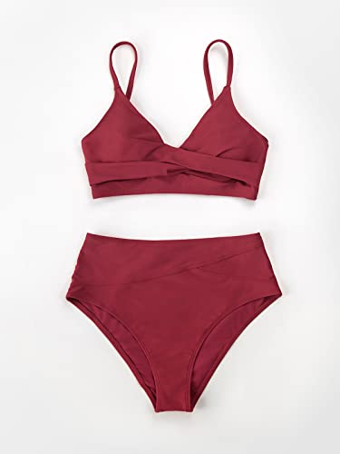 Image of CUPSHE Women's Bikini Sets Two Piece Swimsuit High Waisted V Neck Twist Front Adjustable Spaghetti Straps Bathing Suit