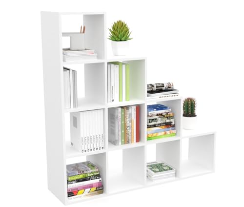DORMIDAN- Estantería librería decoración, en Forma de Escalera, 110 x 110 x 29 cm (Blanco)
