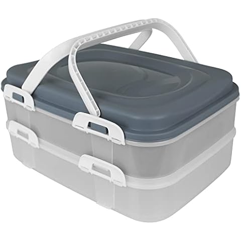 Kuchencontainer mit 2 Etagen mit Farbwahl Kuchenhaube Tortenbehälter Kunststoff Tortenbox Kuchenbehälter Tortenglocke Transportbehälter Kuchen Torten Box Cover