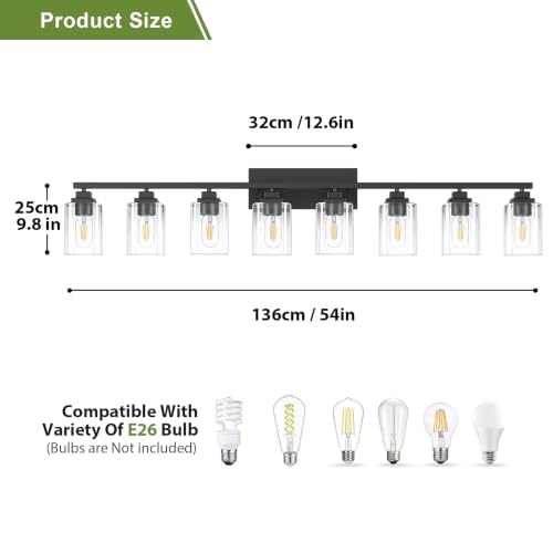Image of Matte Black Bathroom Light Fixtures, 8-Light Vanity Lights over mirror