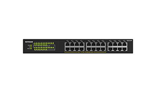 NETGEAR-Switch-PoE-de-24-Puertos-GS324P-Switch-Ethernet-Unmanaged-con-16-x-PoE-a-190-W-montaje-sobremesapared