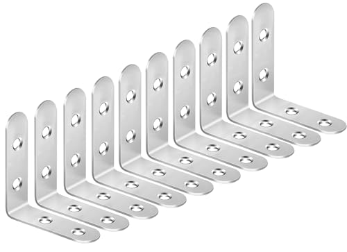 ZiYuya 10PCS Right Angle Brackets for Wood Stainless Steel Corner Brackets 90 Degree L Shape Bracket Corner Braces Joints Bracket Shelf Support Wall Bracke for Furniture Windows Silver 50mm x 50mm