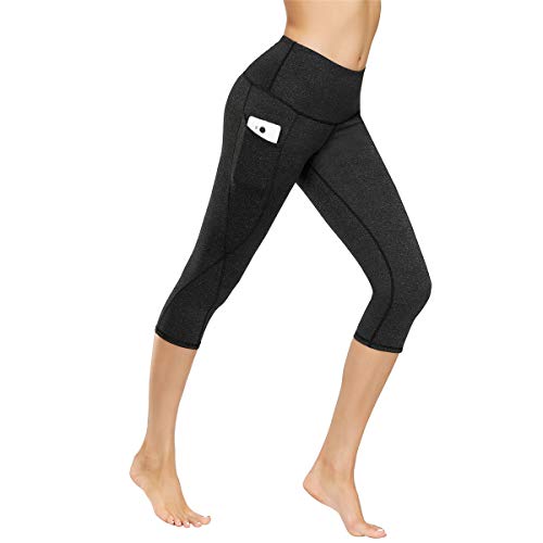 Kyopp High Waist Yoga Pants Tummy Control Workout Running 4 Way Stretch Yoga Leggings Women Capris Pants (MH.Black, M)