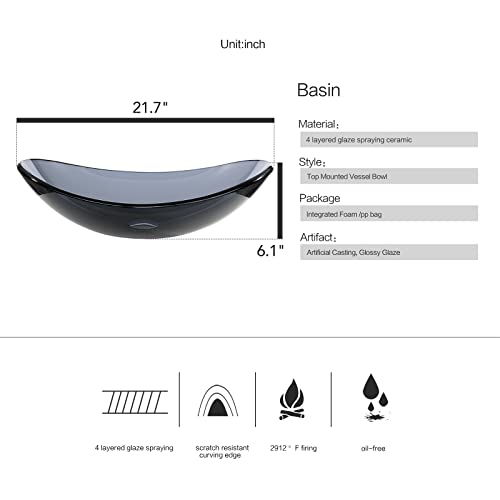 Puluomis Bathroom Boat Shape Glass Vessel Sink Basin With Faucet And Pop-Up Drain (Bluish Grey Crystal) #TOP2