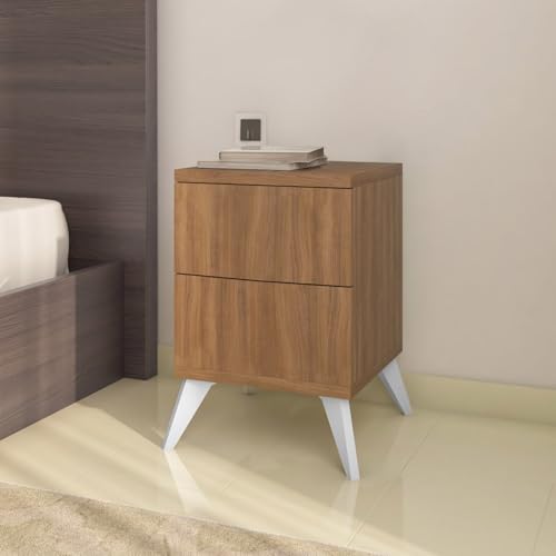 Image of Nilkamal Trixie Night Stand | Wooden Bed Side Table with 2 Drawers | Multipurpose End Table for Bedroom, Living Room | Oak