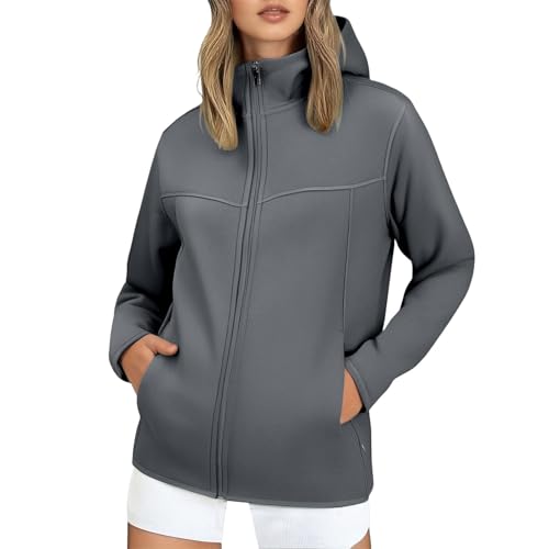 Generisch Chaqueta de forro polar para mujer, chaqueta corta de entretiempo con capucha y cremallera, cuello alto, chaqueta de ocio para mujer, chaqueta ligera para primavera, chaqueta cálida para