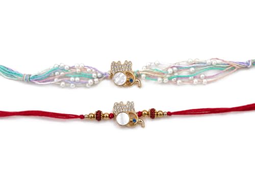 Image of OZANA Elephant Charm Bhai Bhabhi Rakhi Set | Premium Designer Rakhi with Pearl & Red Thread | Crystal Elephant Raksha Bandhan for Brother & Bhabhi | Traditional Handmade Gift Se