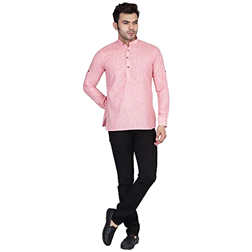 Image of TAHVO Men's Casual Cotton Kurta Shirt, Short Kurta