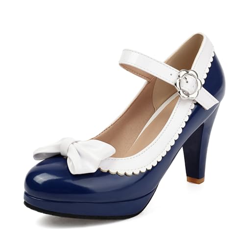 Bellirala Chunky High Heels Mary Janes Sweet Bow Pumps Platform Kawaii Lolita Rockabilly Cosplay Shoes