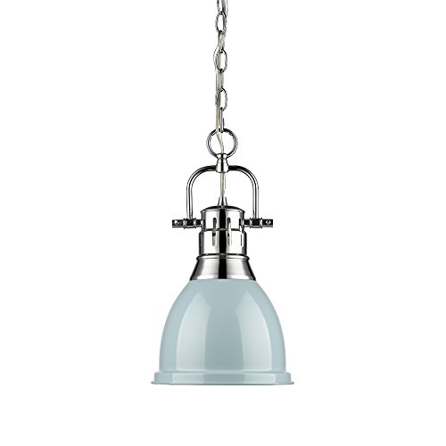 Golden Lighting 3602-S CH-SF Duncan Pendant, Chrome with Seafoam Shade Golden Lighting 3602-S CH-SF Duncan Pendant, Chrome with Seafoam Shade