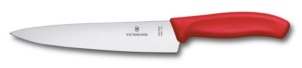 Victorinox Swiss Classic, Professional Carving Knife, Extra Sharp Blade, Straight Grind, 19 cm, Plastic Handle, Stainless Steel, Red